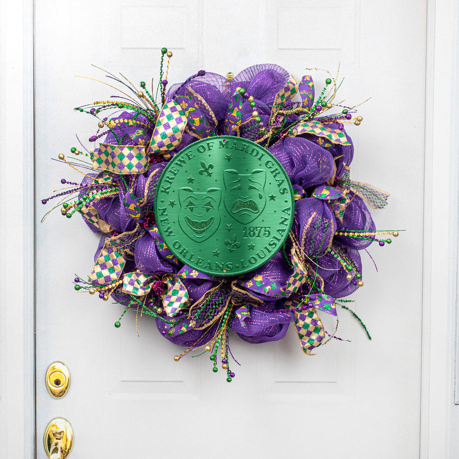 12" Metal Sign: Mardi Gras Masks Emerald Green Coin