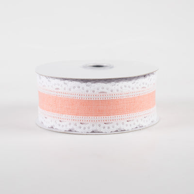 1.5" Scalloped Edge Ribbon: White & Peach (10 Yards)