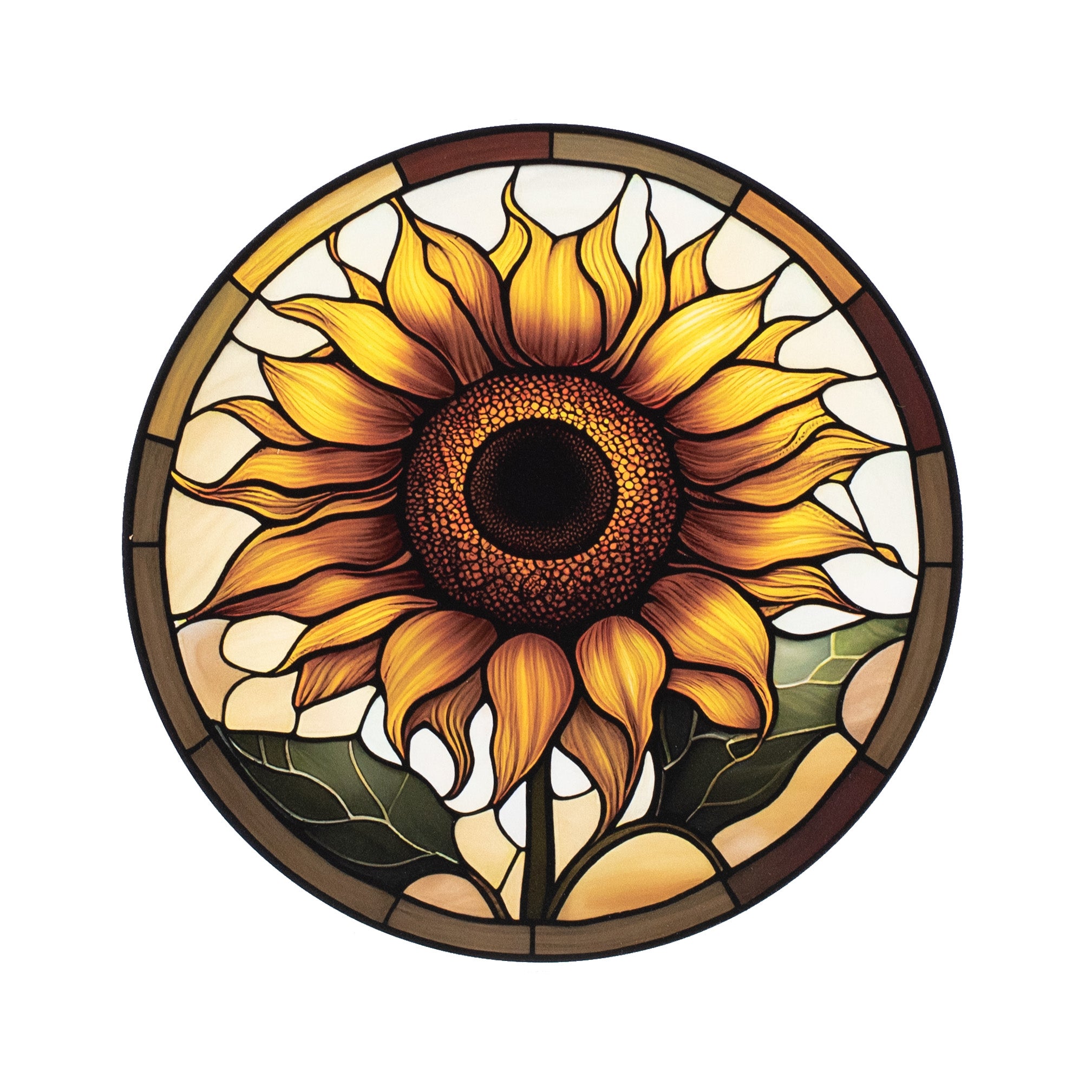 8.5" Round Waterproof Accent: Stained Glass Sunflower