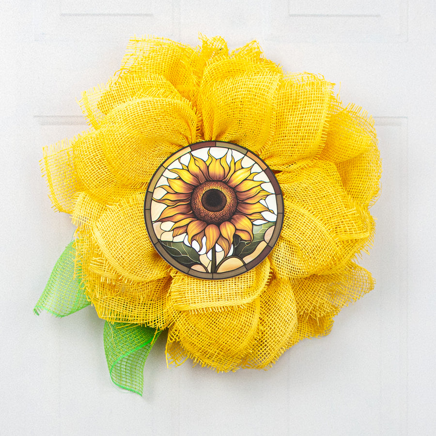 8.5" Round Waterproof Accent: Stained Glass Sunflower