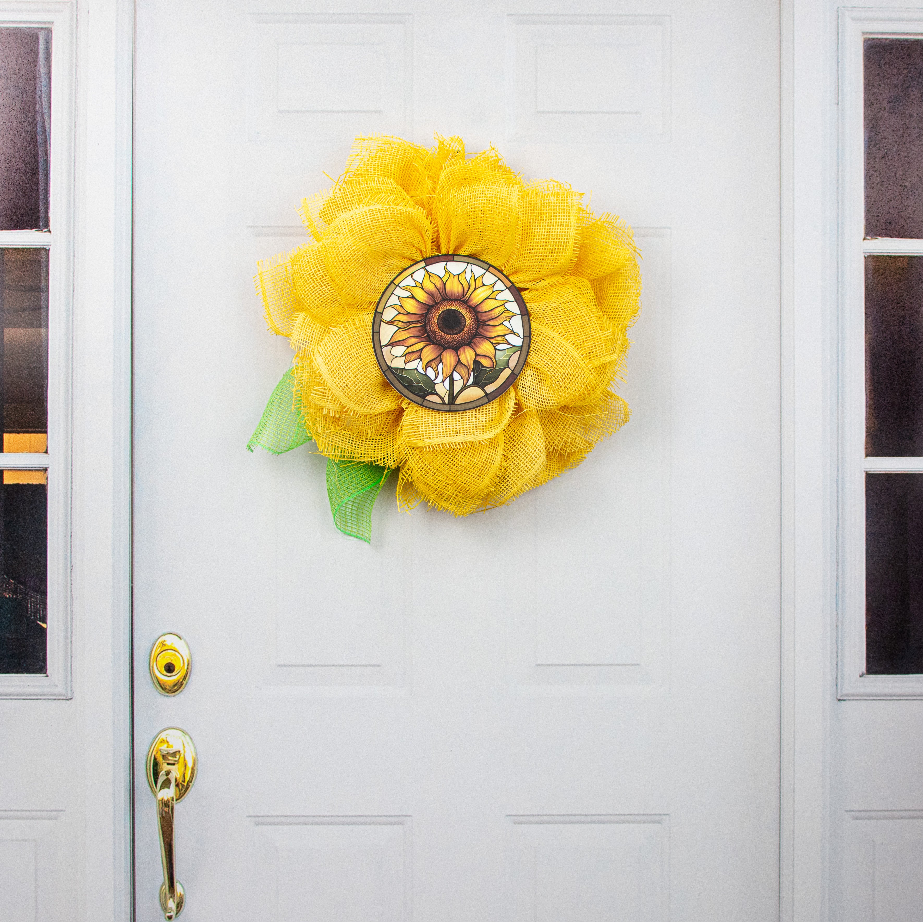 8.5" Round Waterproof Accent: Stained Glass Sunflower