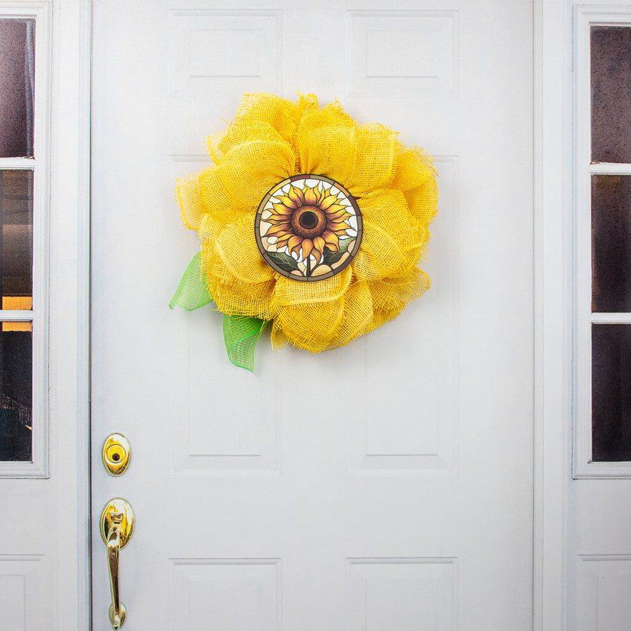 8.5" Round Waterproof Accent: Stained Glass Sunflower