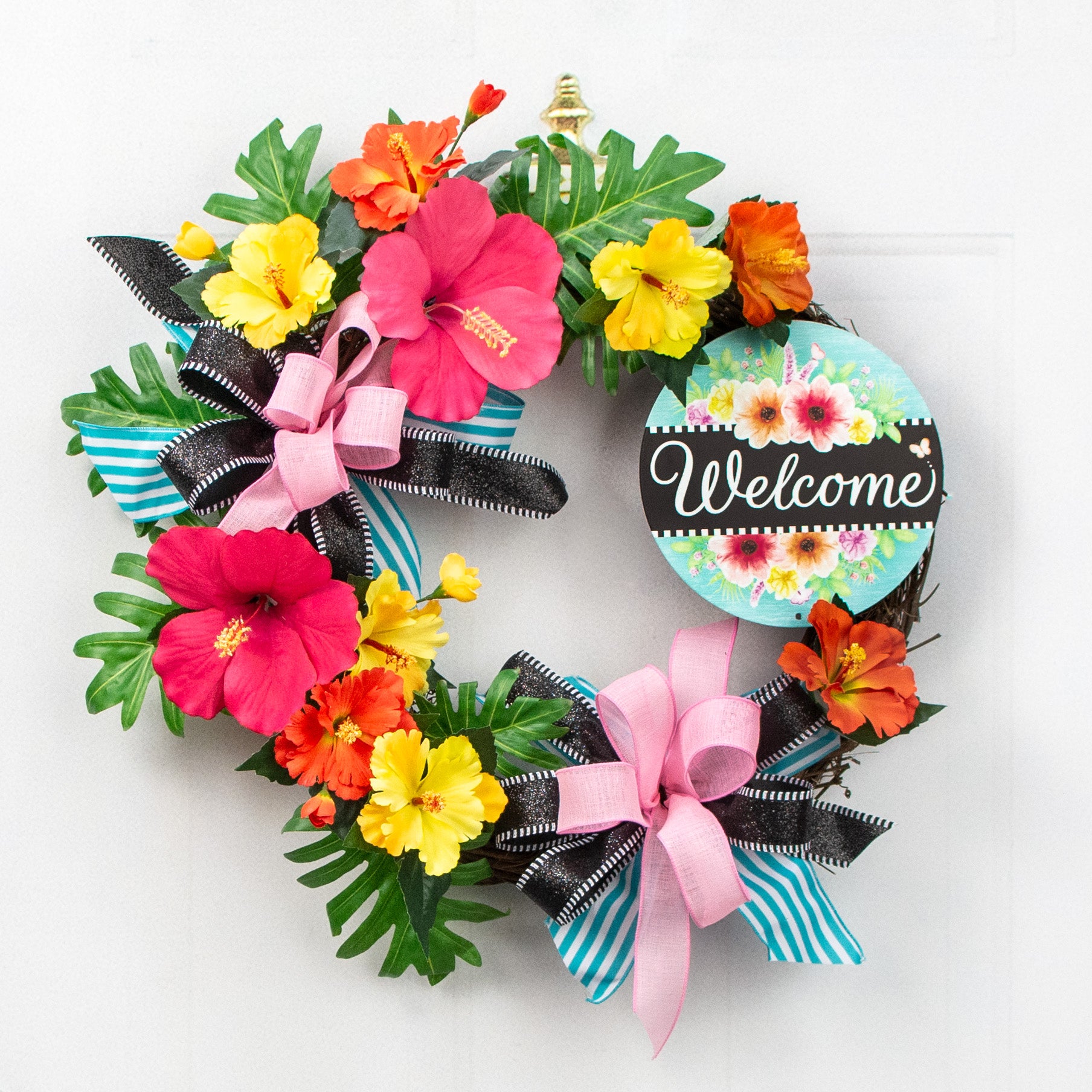 8" Metal Sign: Welcome with Flowers
