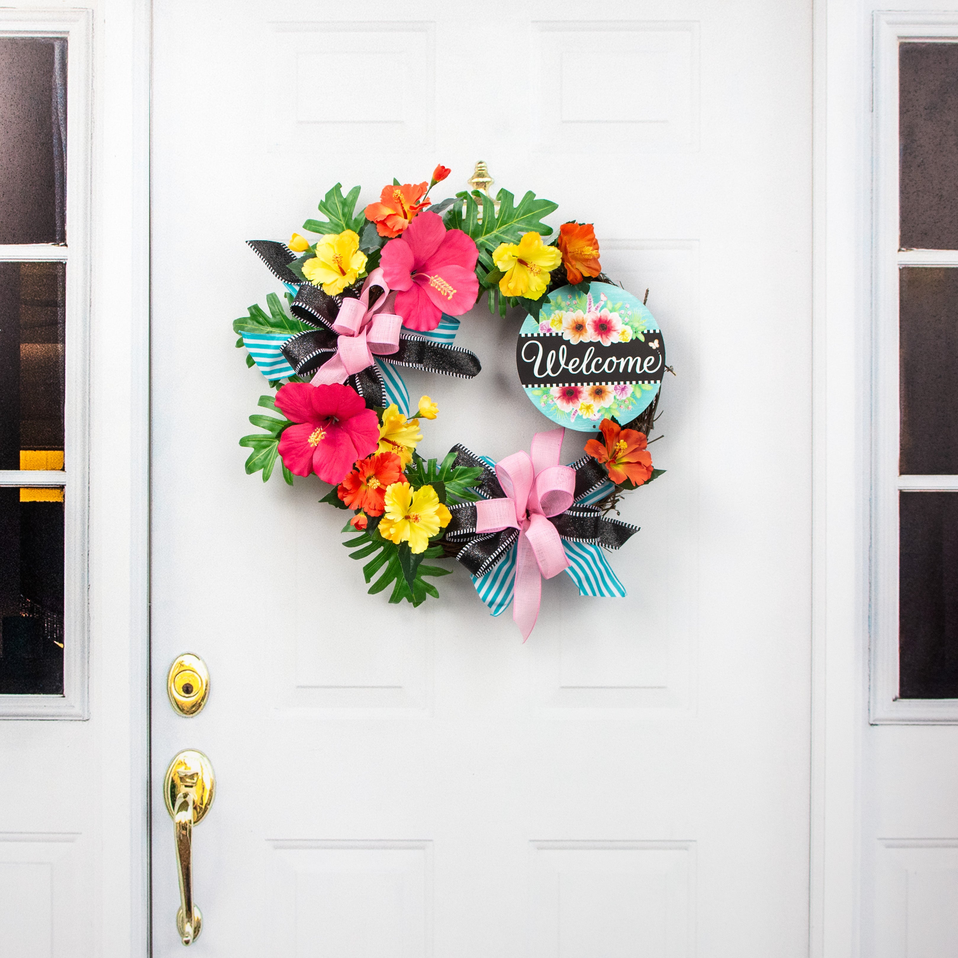 8" Metal Sign: Welcome with Flowers
