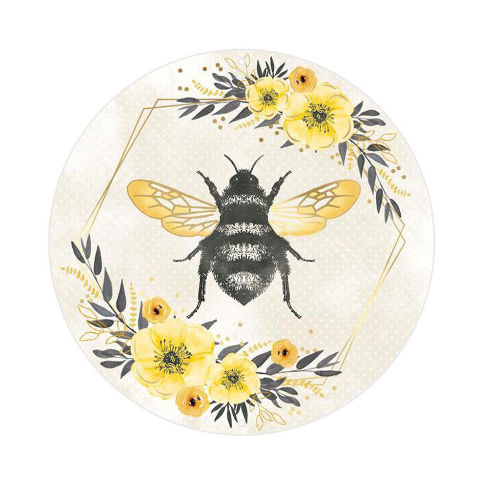 8" Metal Sign: Gold Foil Bee with Florals