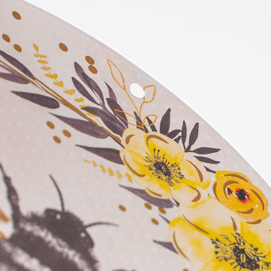 8" Metal Sign: Gold Foil Bee with Florals
