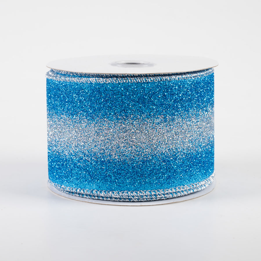 2.5" Gradient Glitter Ombré Ribbon: Blue, Turquoise, Silver (10 Yards)