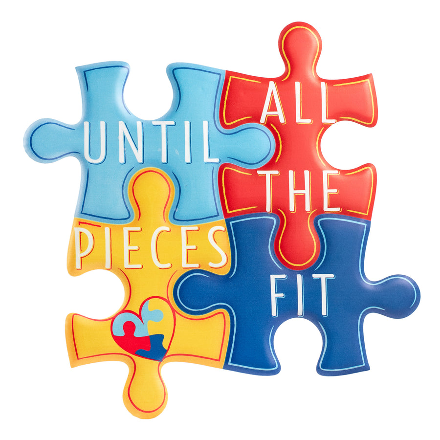 13" Metal Embossed Sign: Autism Awareness Puzzle Pieces Fit Cutout
