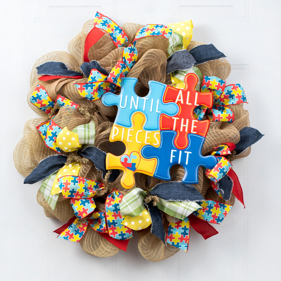 13" Metal Embossed Sign: Autism Awareness Puzzle Pieces Fit Cutout
