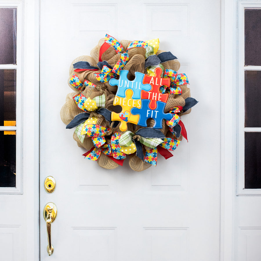 13" Metal Embossed Sign: Autism Awareness Puzzle Pieces Fit Cutout