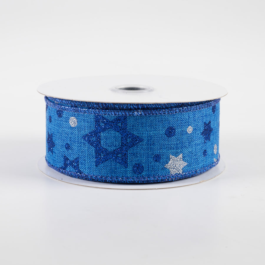 1.5" Glitter Star of David Ribbon: Royal Blue (10 Yards)