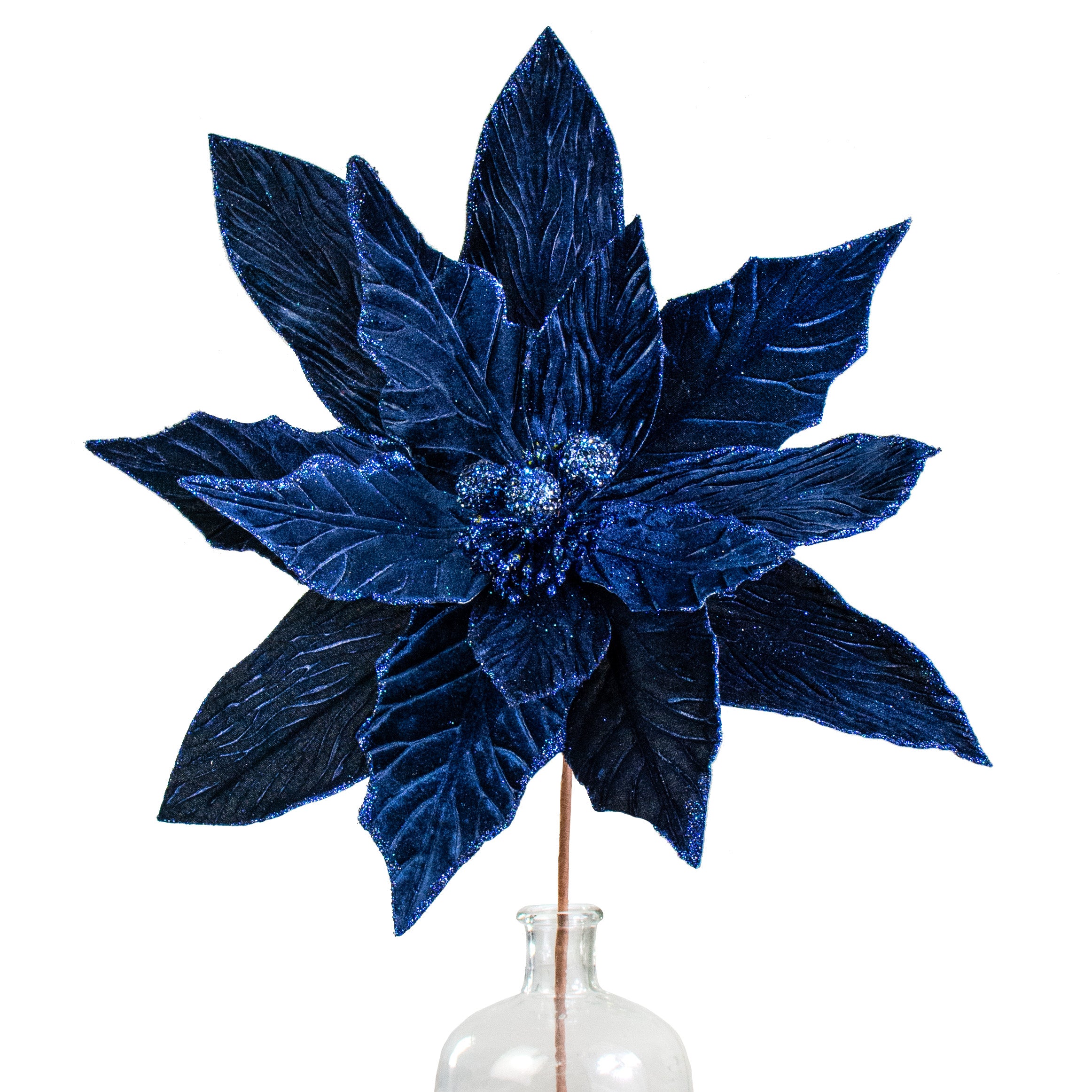 24" Jumbo Poinsettia Stem: Midnight Blue