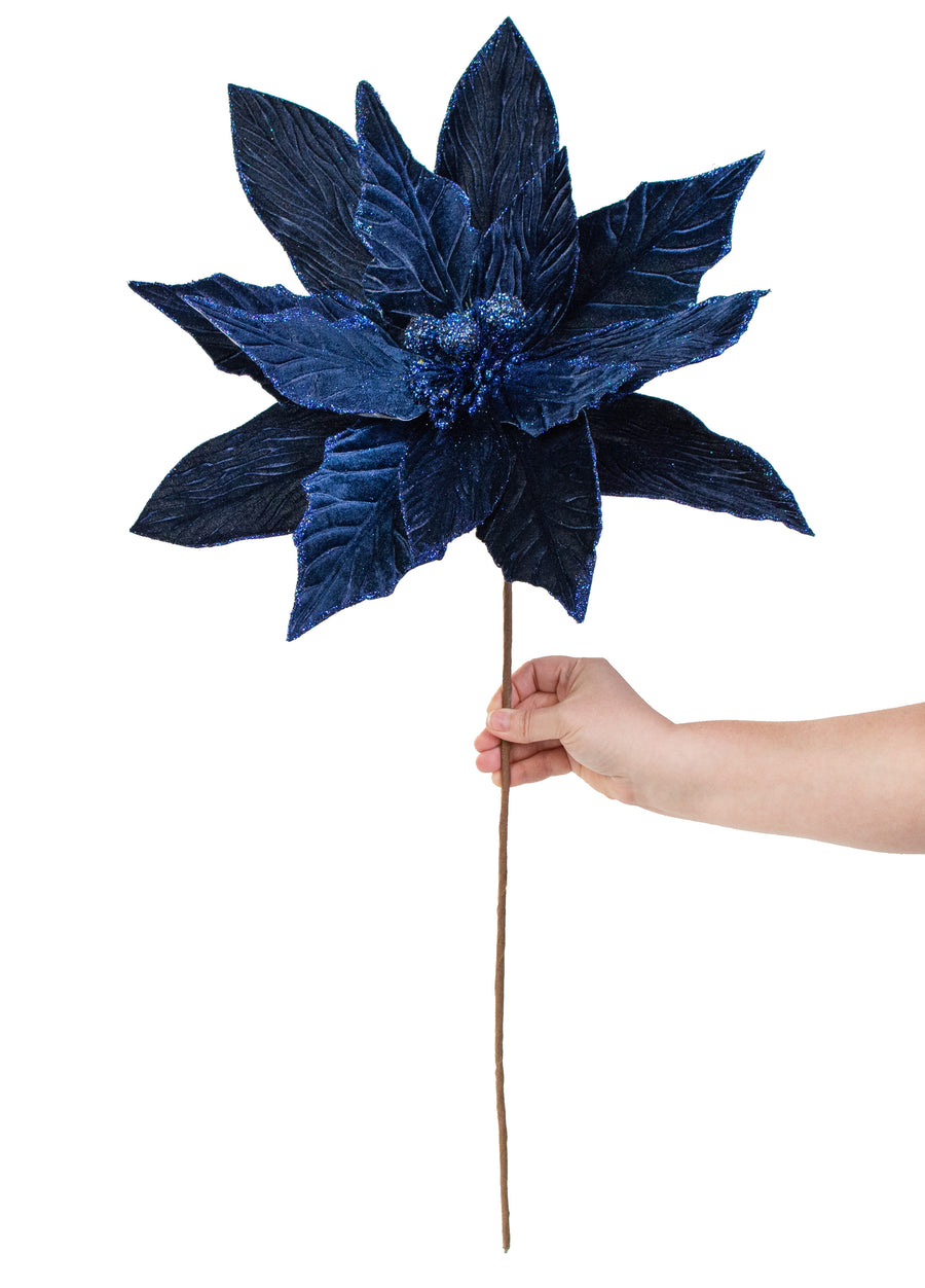 24" Jumbo Poinsettia Stem: Midnight Blue