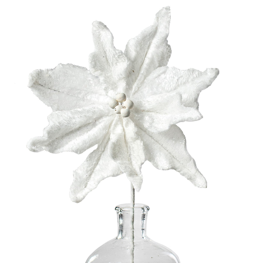 28" Faux Fur Poinsettia Pick: White