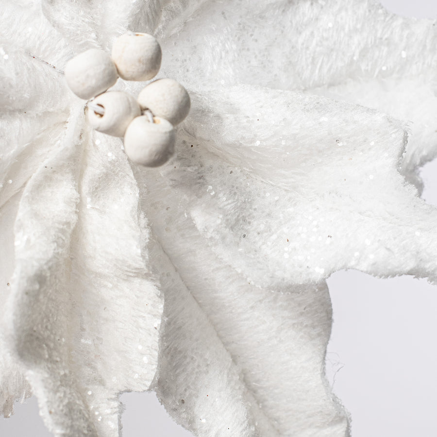 28" Faux Fur Poinsettia Pick: White