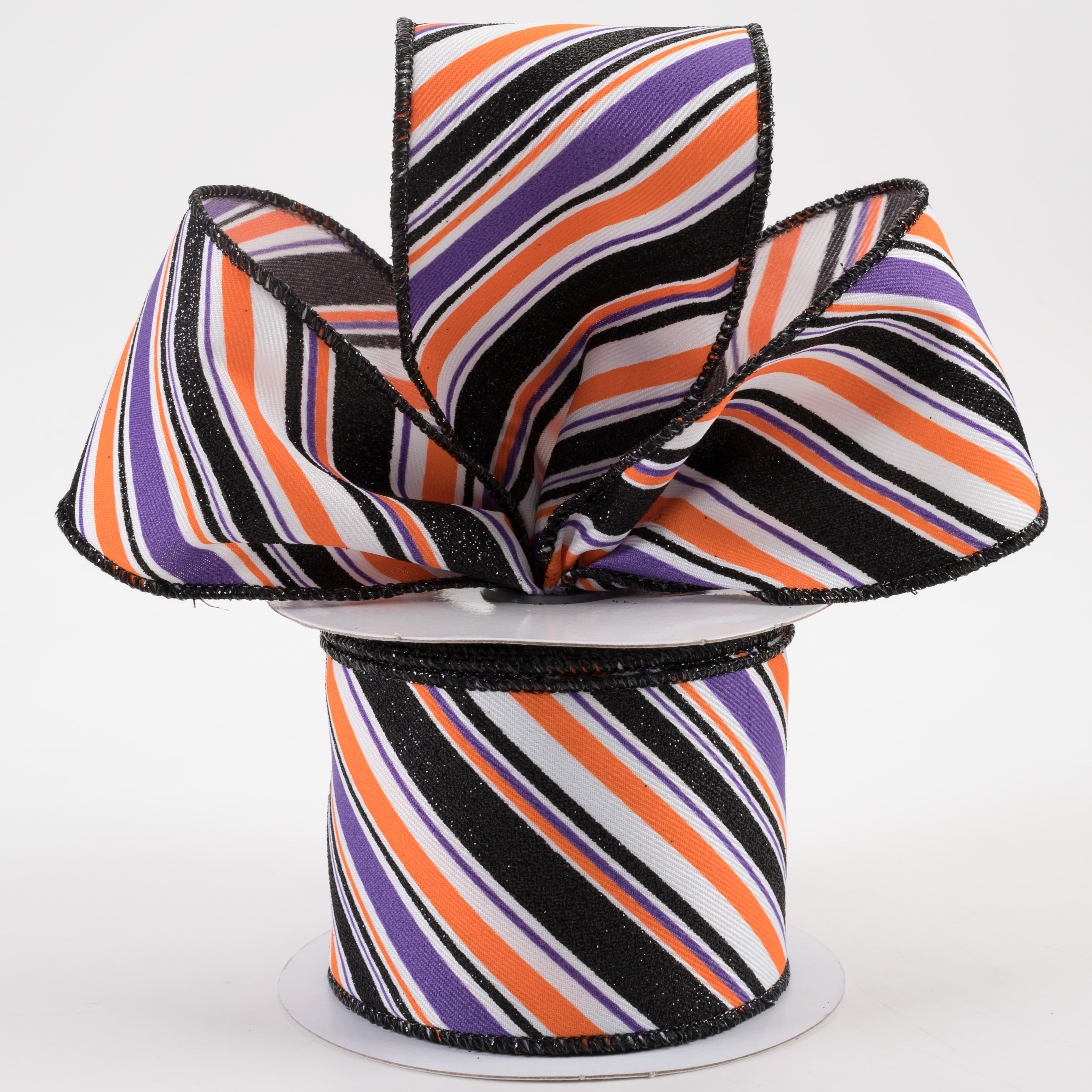 2.5" Diagonal Glitter Stripe Ribbon: Halloween (10 Yards)