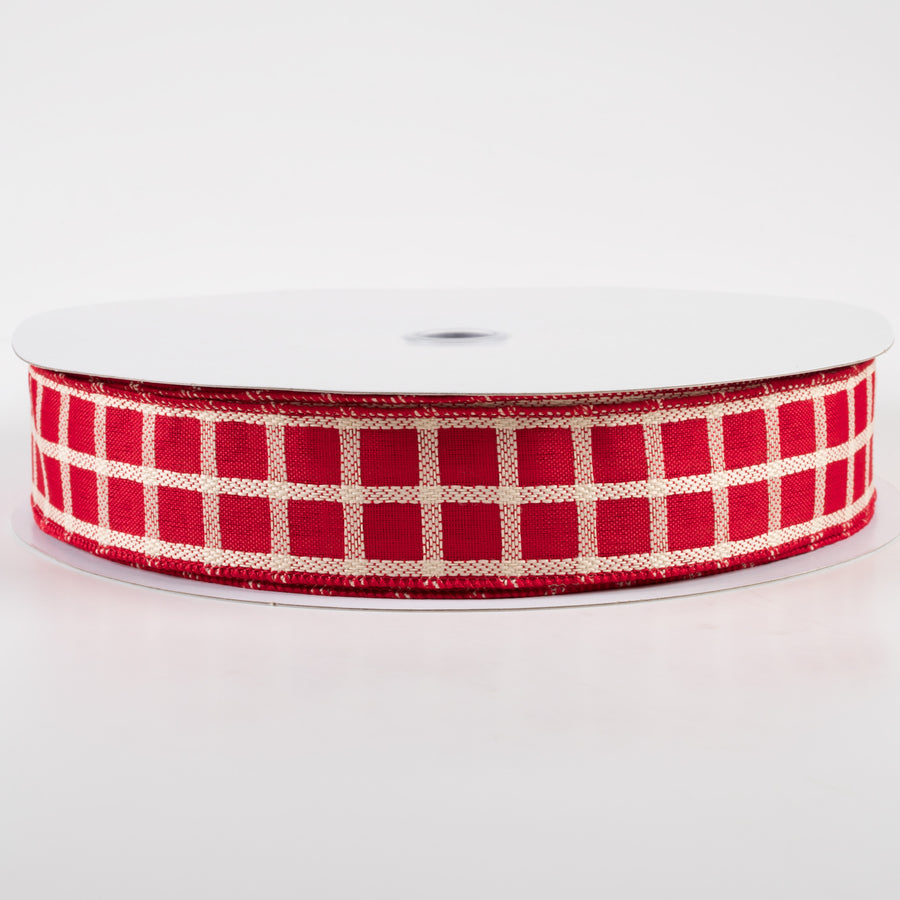 1.5" Woven Trellis Ribbon: Cream on Red (50 Yards)
