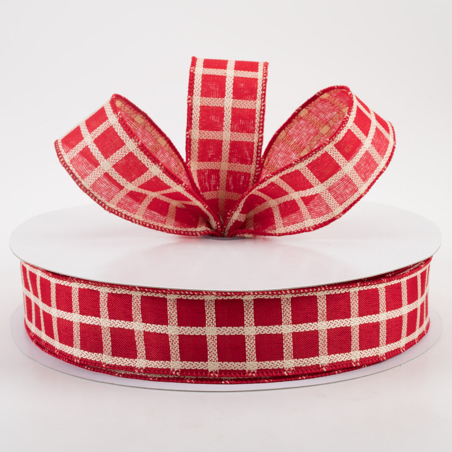 1.5" Woven Trellis Ribbon: Cream on Red (50 Yards)