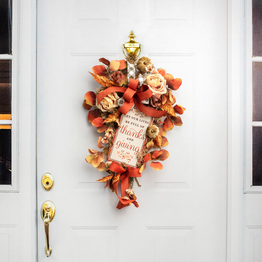12" Embossed Metal Sign: Lives Full of Thanks and Giving