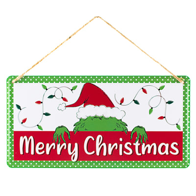 12" Embossed Metal Sign: Merry Christmas Green Monster