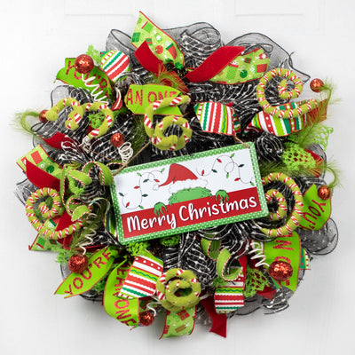 12" Embossed Metal Sign: Merry Christmas Green Monster