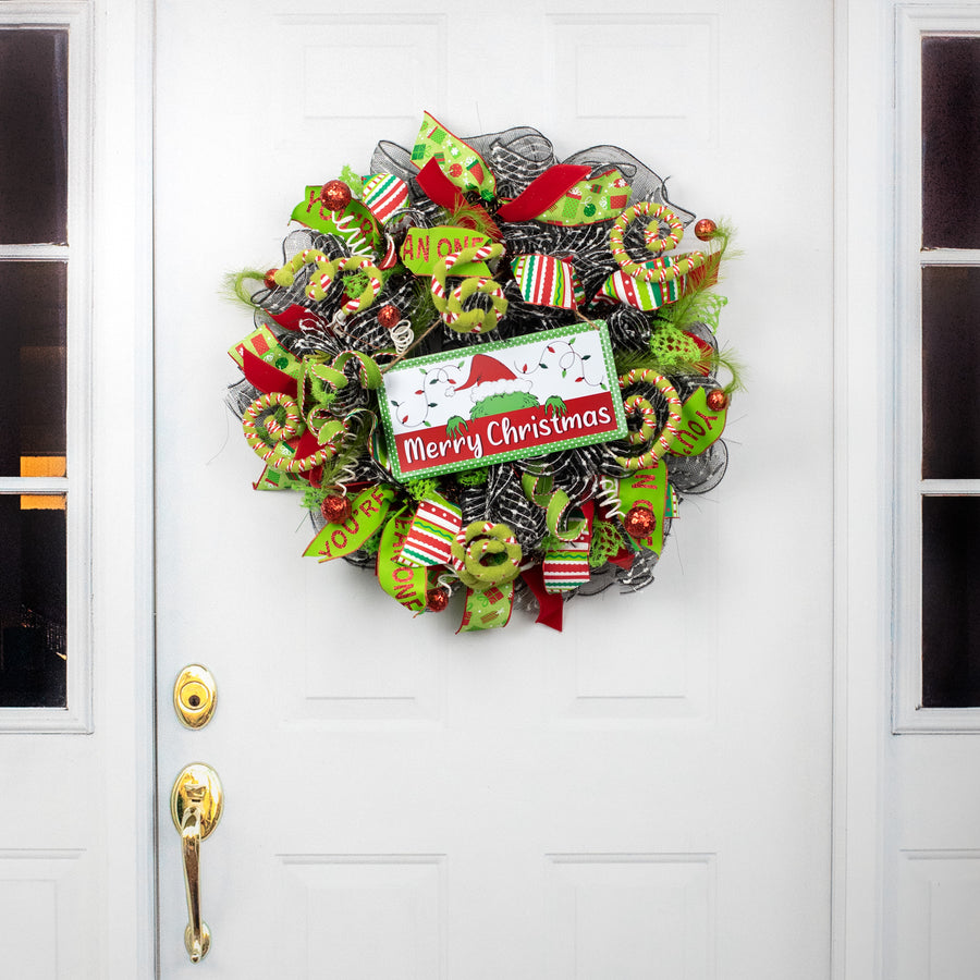 12" Embossed Metal Sign: Merry Christmas Green Monster