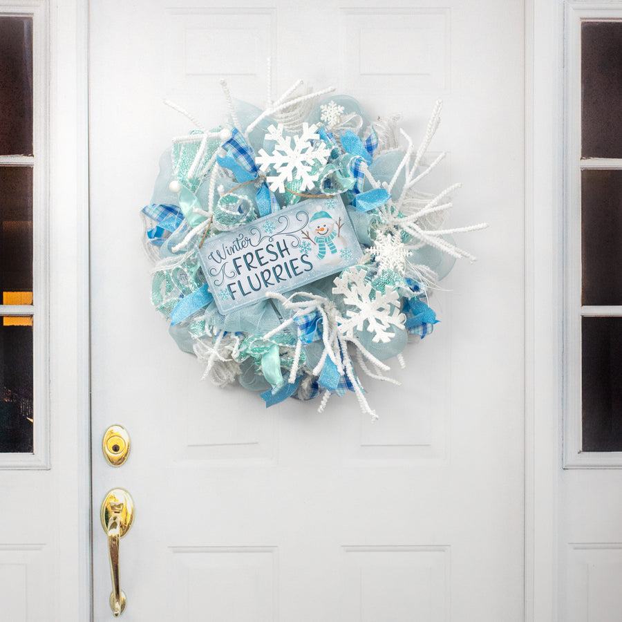 12" Embossed Metal Sign: Winter Fresh Flurries Snowman