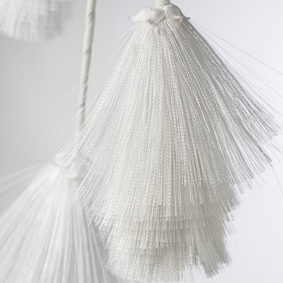 35" Tassel Pouf Flower Stem: White