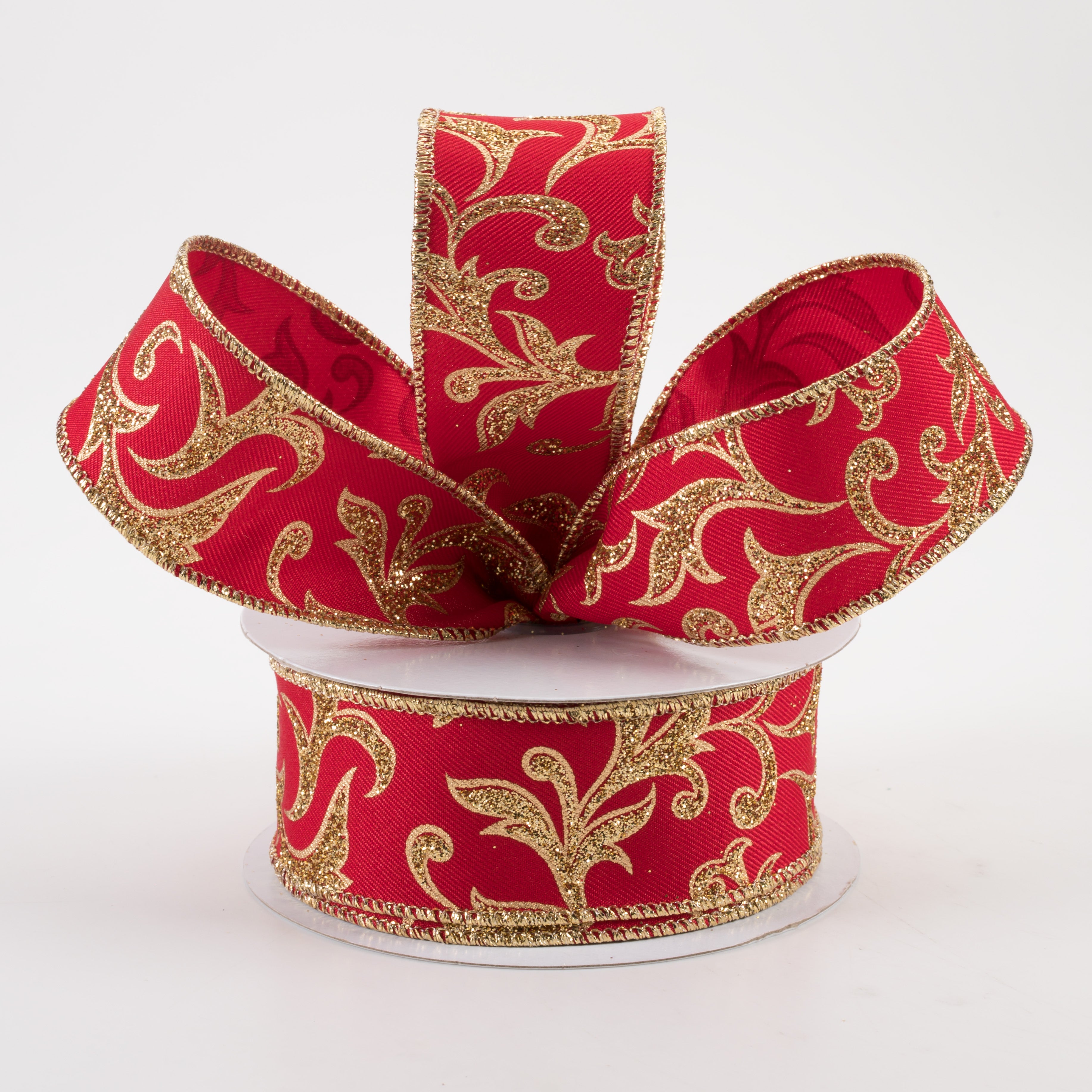 1.5" Acanthus Leaf Ribbon: Red & Gold (10 Yards)
