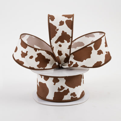 1.5" Cowhide Print Ribbon: Brown & Ivory (10 Yards)