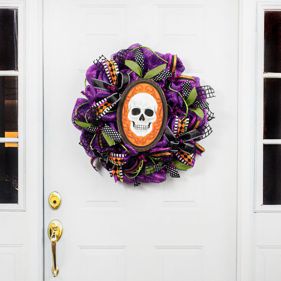 13" Oval Wooden Sign: Framed Skull