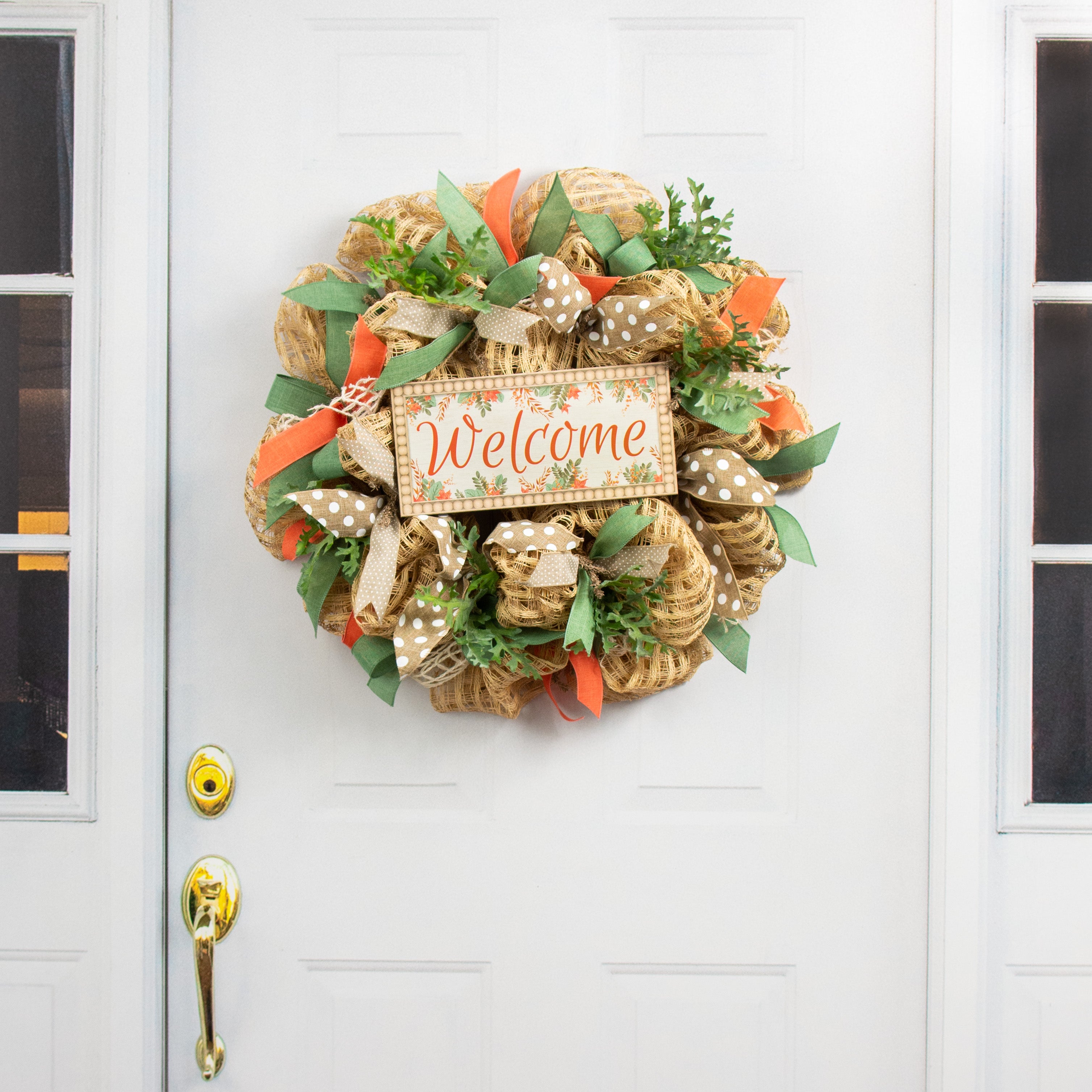 12" Wooden Sign: Bead Edge Welcome Leaves
