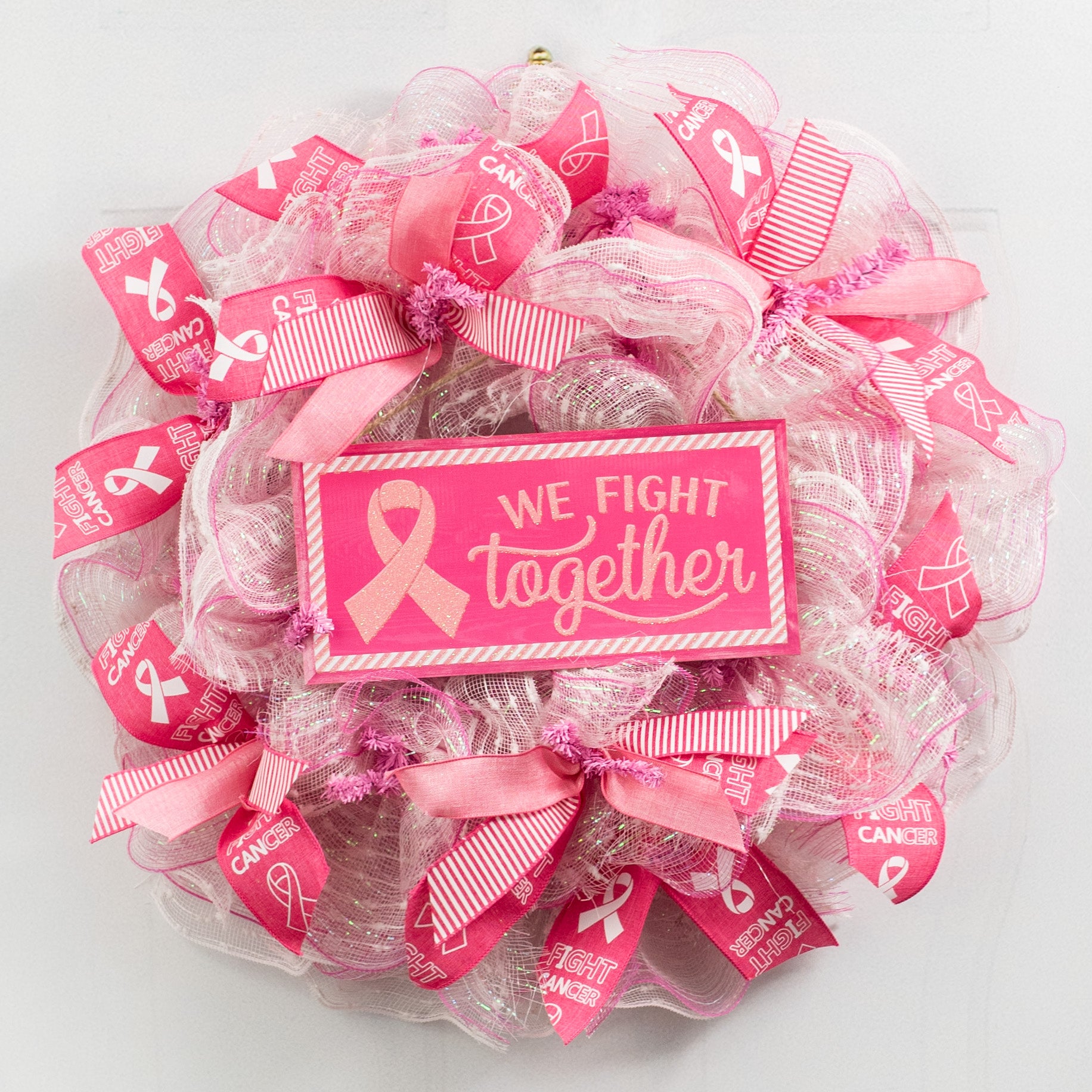 12" Wooden Sign: Breast Cancer Awareness We Fight Together