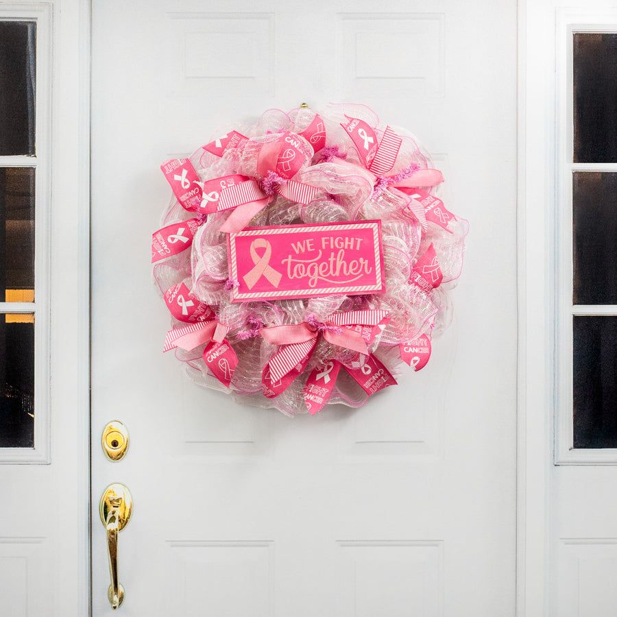 12" Wooden Sign: Breast Cancer Awareness We Fight Together