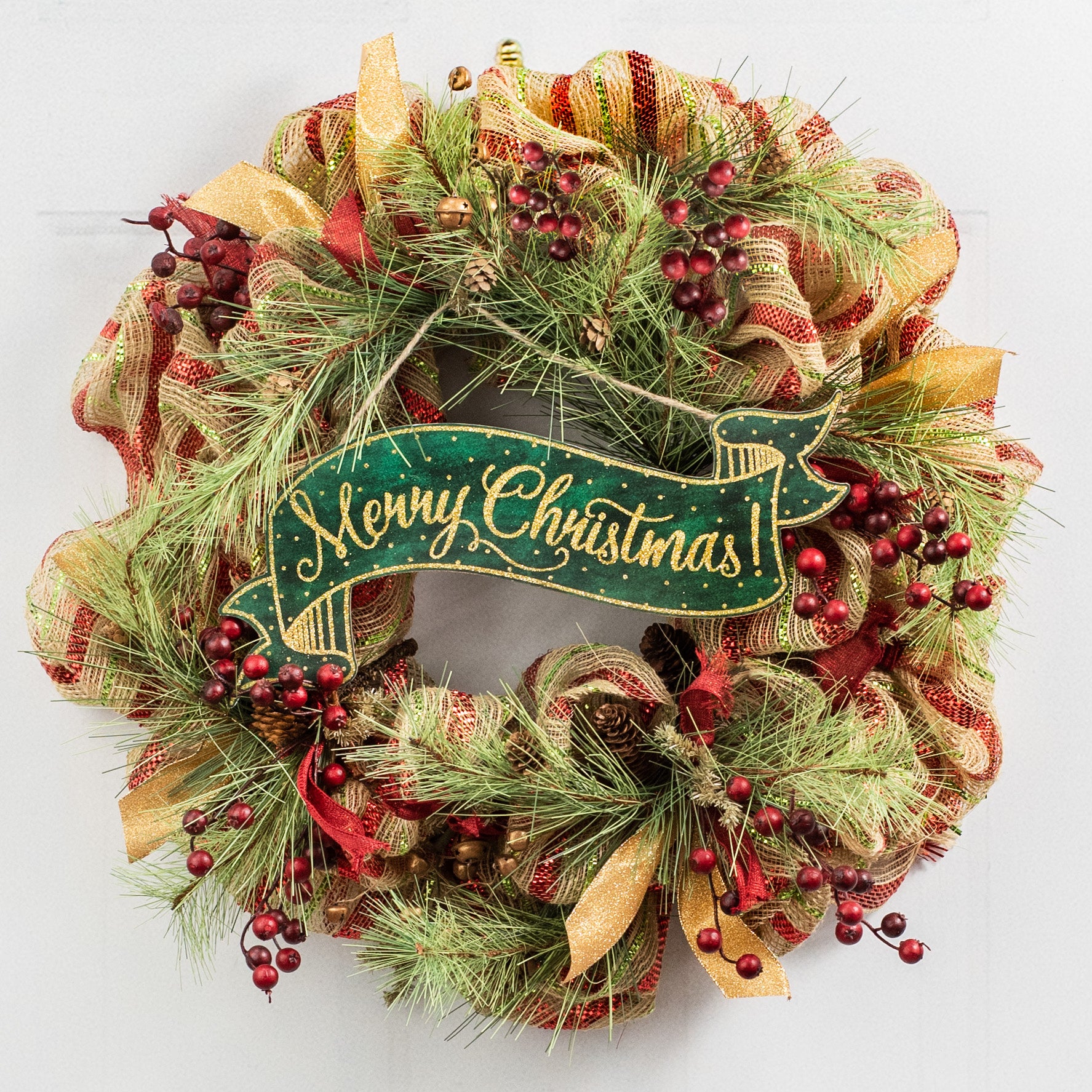 15" Wooden Banner Sign: Merry Christmas Hunter Green