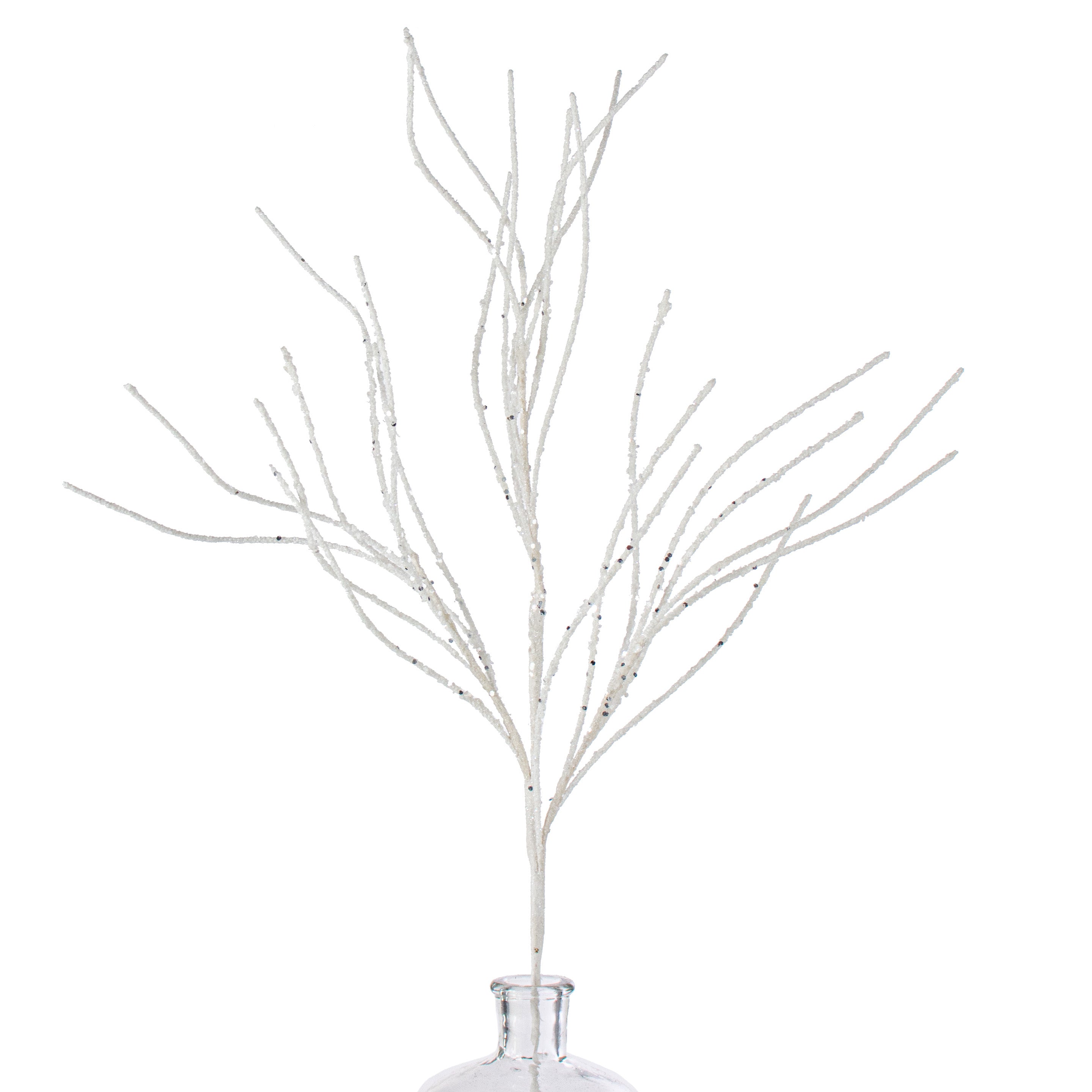 30" Glitter Twig Spray: White