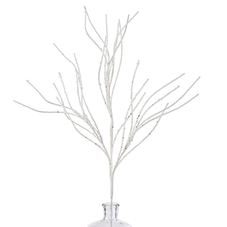 30" Glitter Twig Spray: White