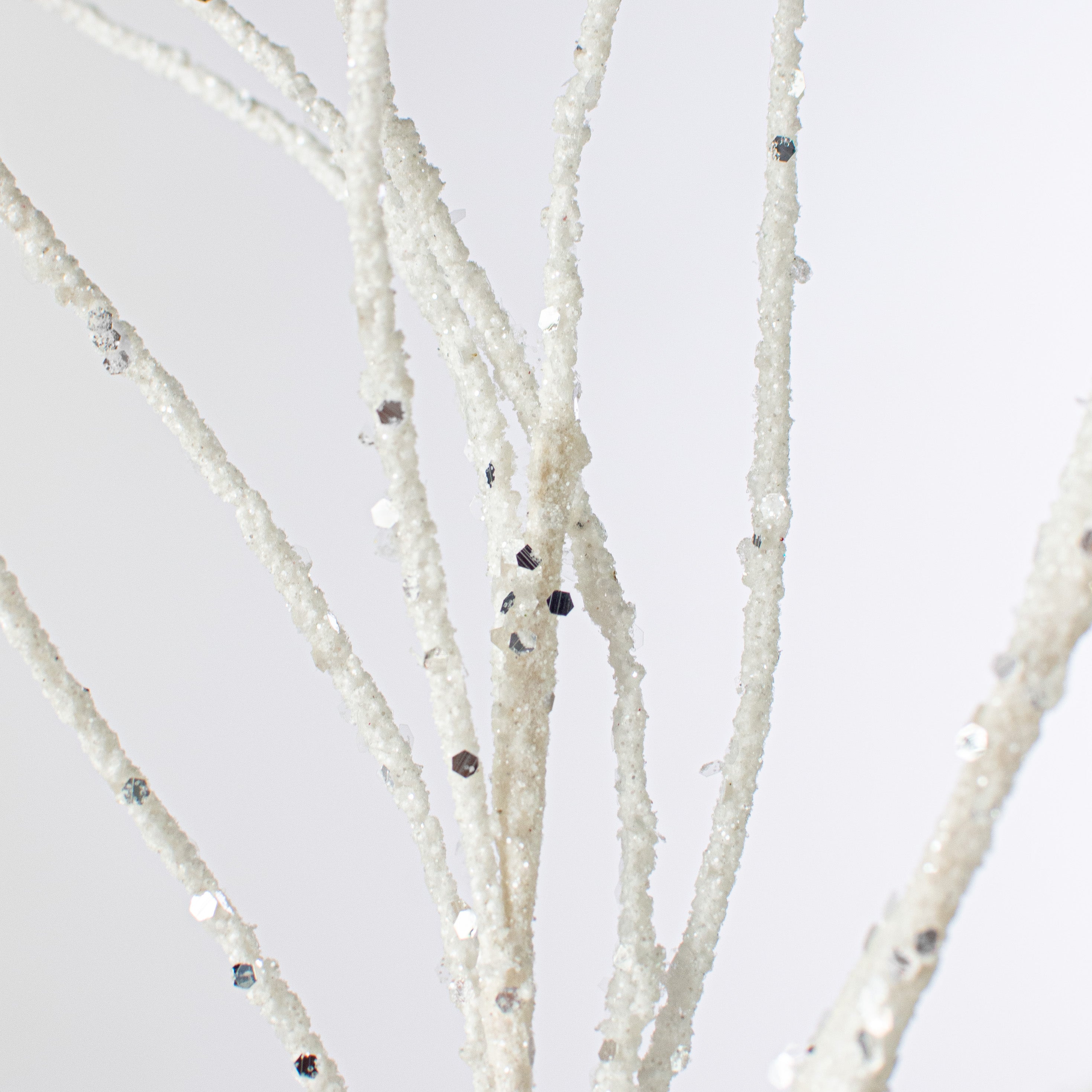 30" Glitter Twig Spray: White
