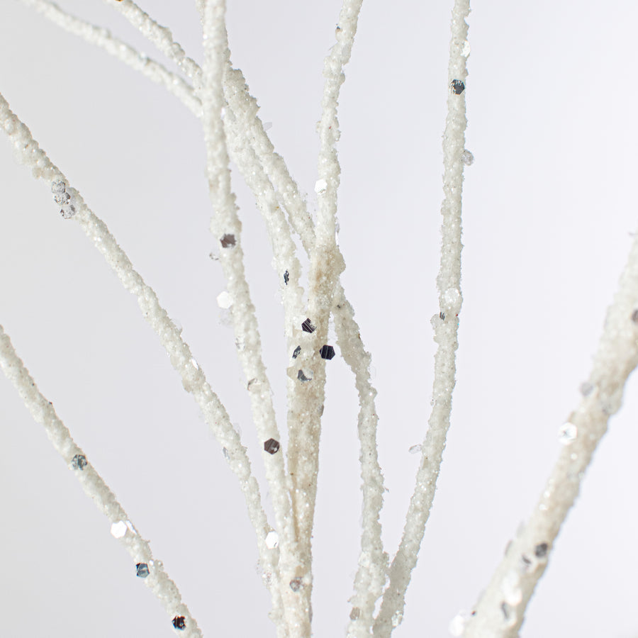 30" Glitter Twig Spray: White