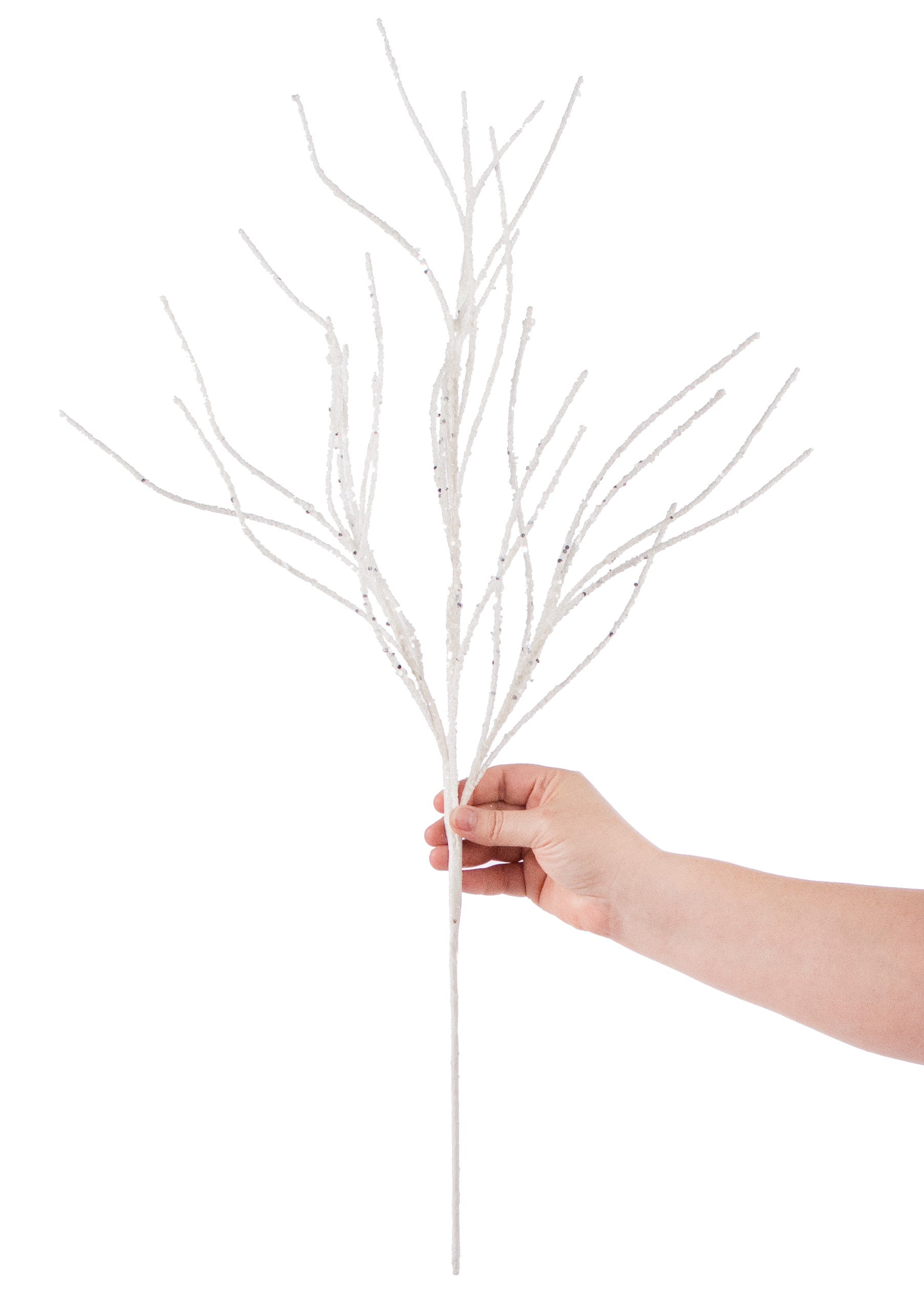 30" Glitter Twig Spray: White