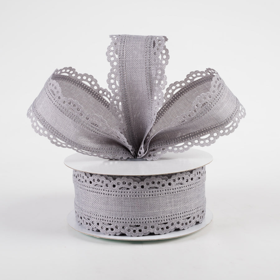 1.5" Scalloped Edge Ribbon: Light Grey (10 Yards)