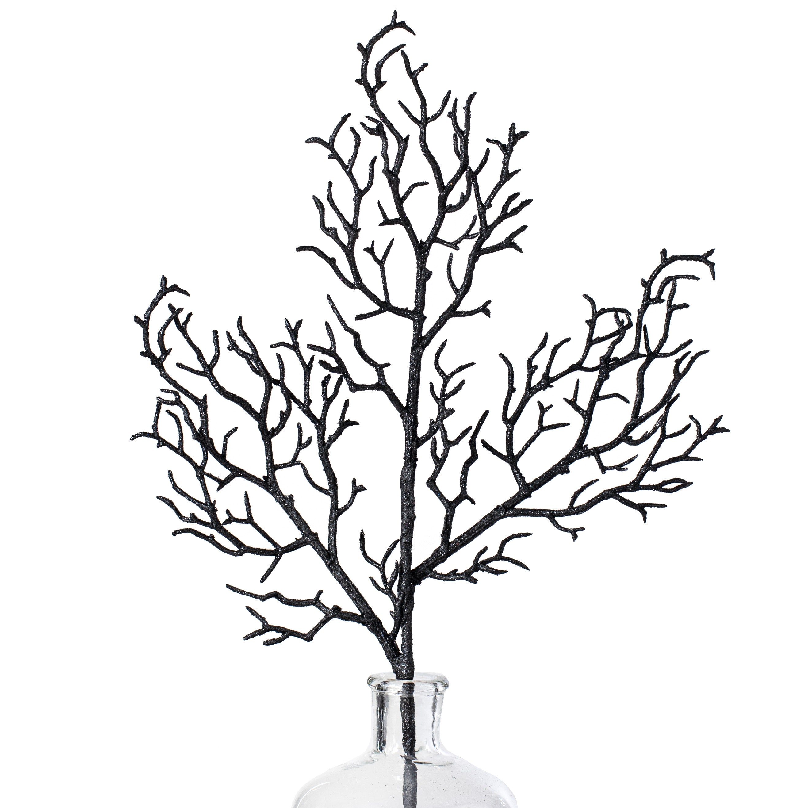 19" Black Glittered Wispy Twigs Spray