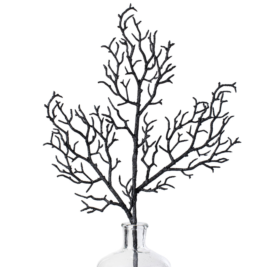 19" Black Glittered Wispy Twigs Spray