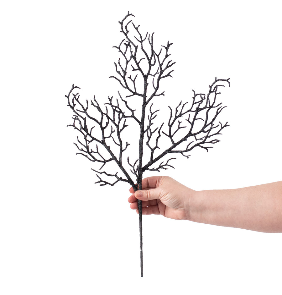 19" Black Glittered Wispy Twigs Spray