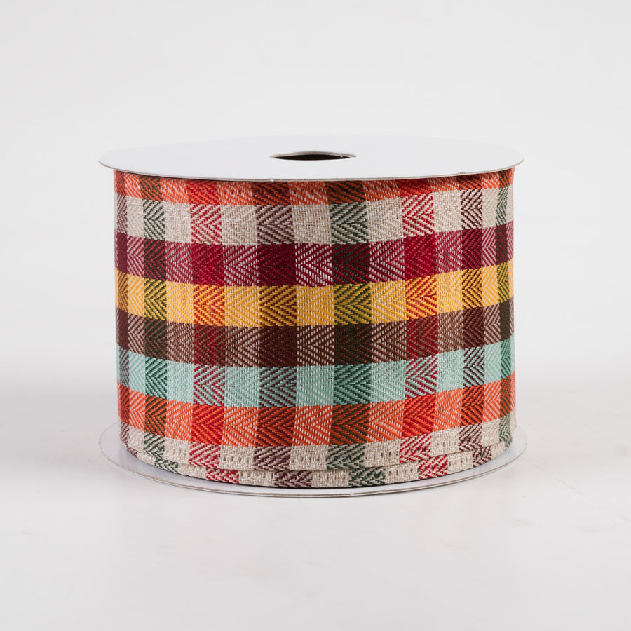 2.5" Chevron Check Plaid Ribbon: Teal Fall (10 Yards)