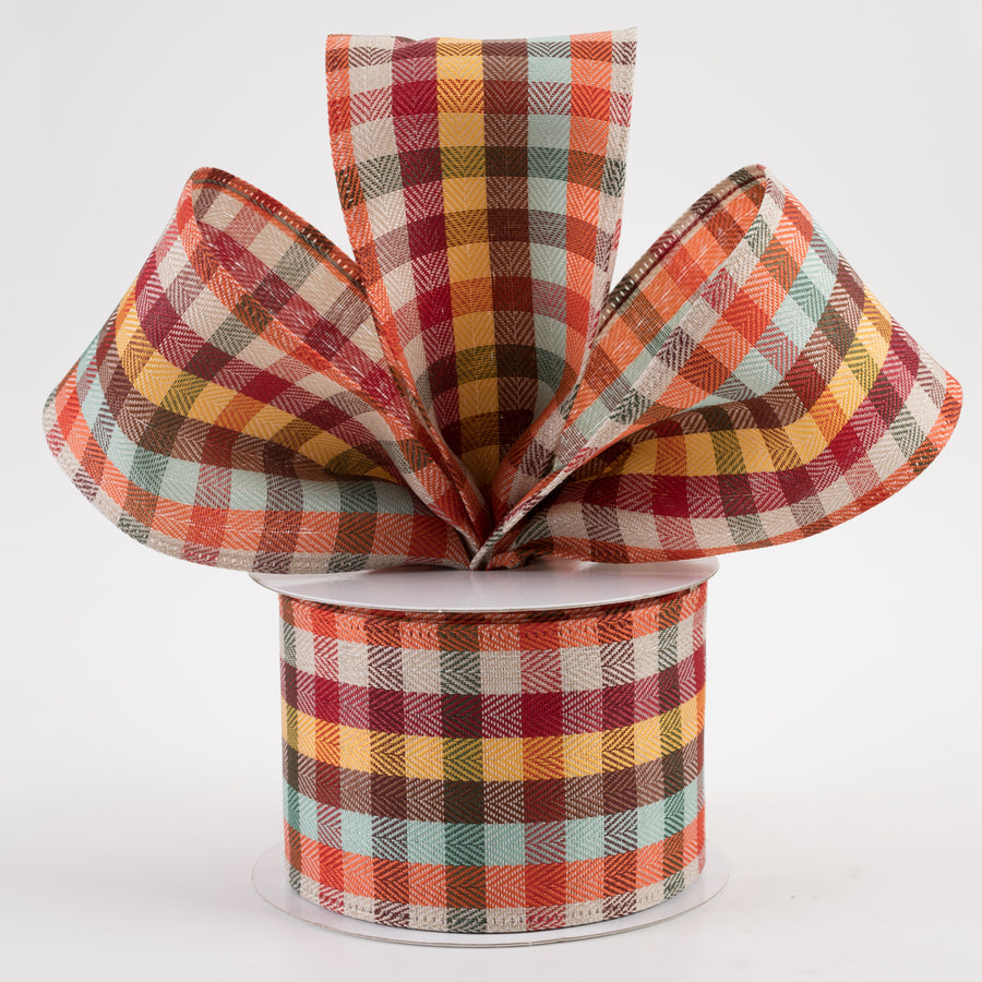 2.5" Chevron Check Plaid Ribbon: Teal Fall (10 Yards)