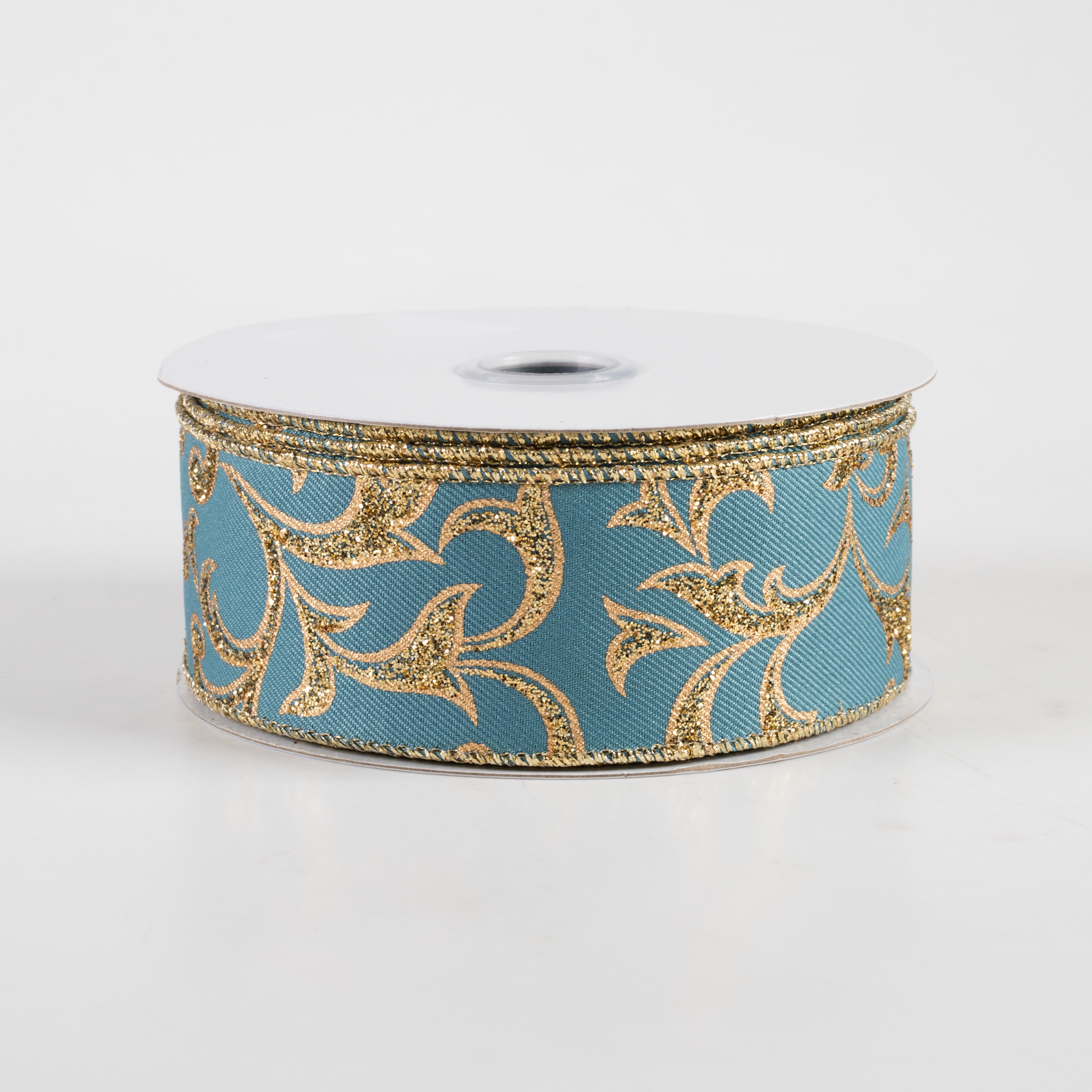 1.5" Acanthus Leaf Ribbon: Smoke Blue & Gold (10 Yards)