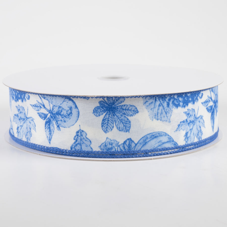 1.5" Linen Fall Toile Ribbon: Blue on Cream (50 Yards)