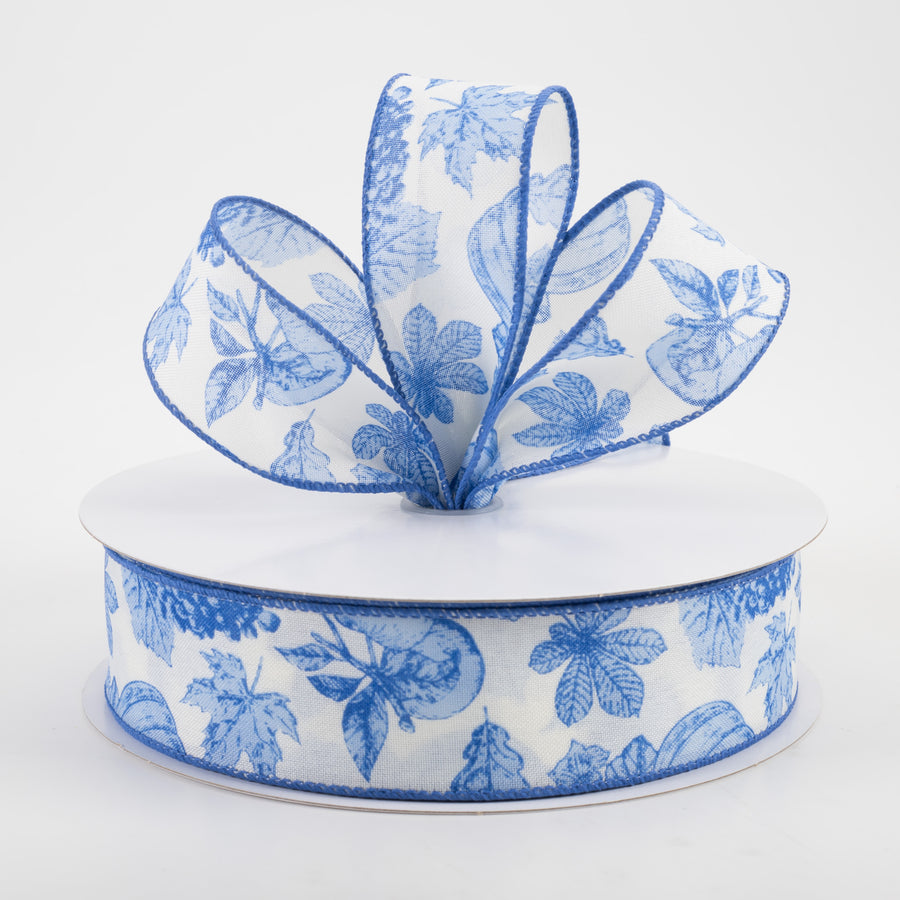 1.5" Linen Fall Toile Ribbon: Blue on Cream (50 Yards)
