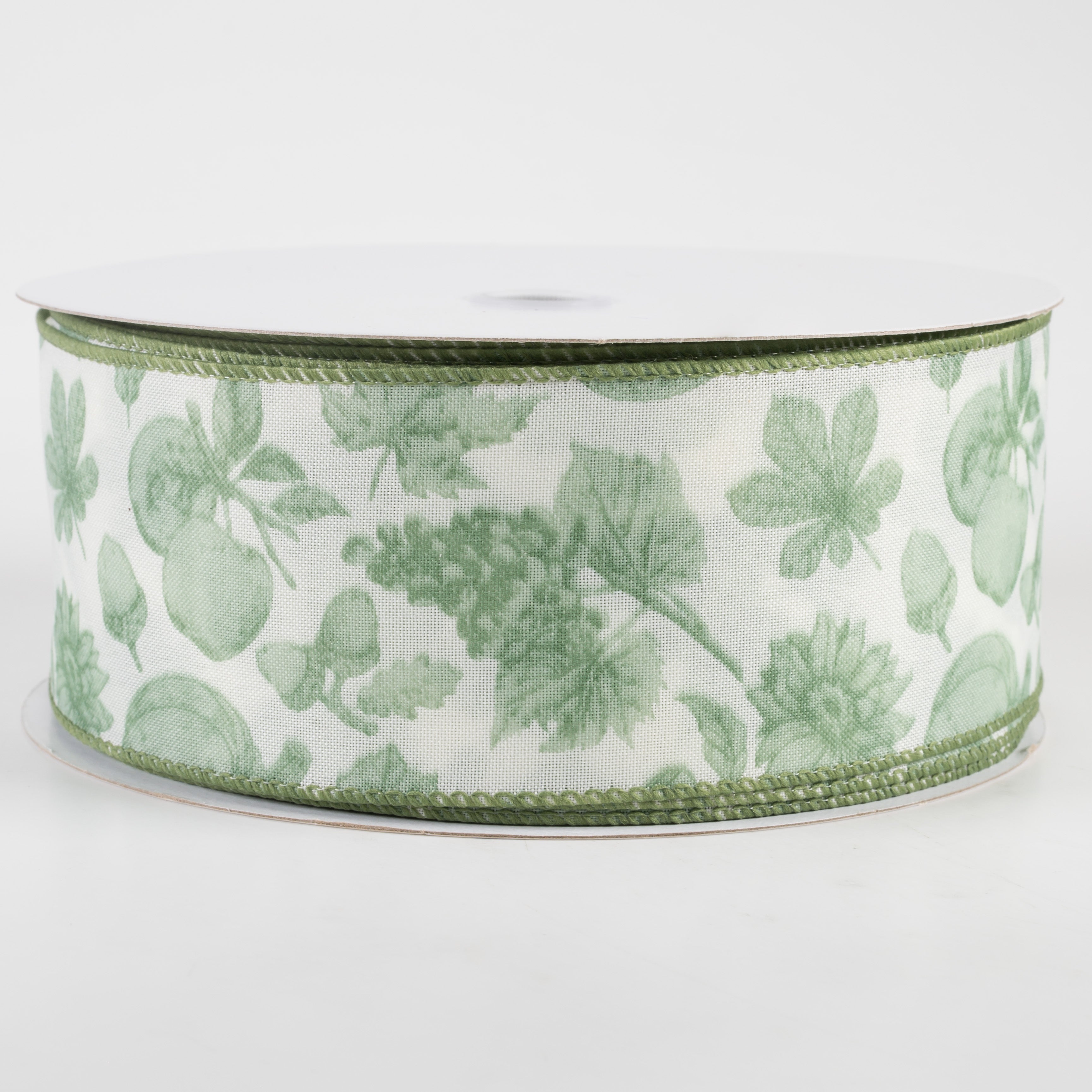 2.5" Linen Fall Toile Ribbon: Green on Cream (50 Yards)